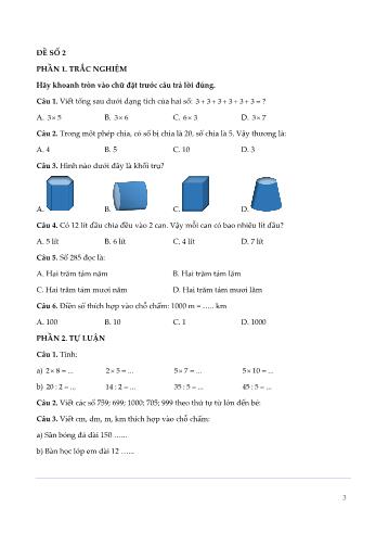 Đề kiểm tra giữa kì 2 Toán Lớp 2 (Sách Kết nối tri thức với cuộc sống) - Đề số 2 (Có đáp án)