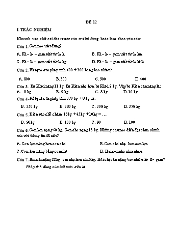 Đề ôn học kì 2 Toán Lớp 2 - Đề 12