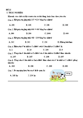 Đề ôn học kì 2 Toán Lớp 2 - Đề 13