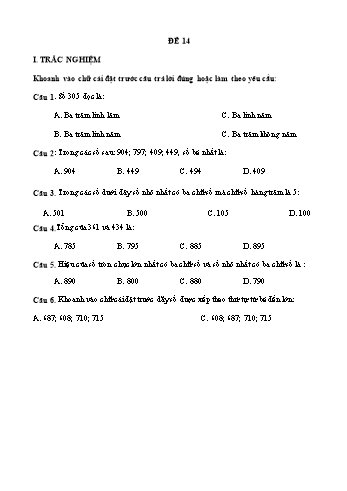 Đề ôn học kì 2 Toán Lớp 2 - Đề 14