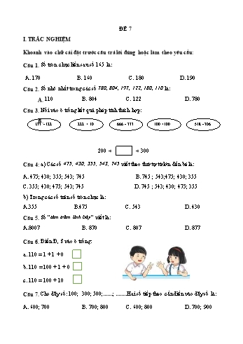Đề ôn học kì 2 Toán Lớp 2 - Đề 7