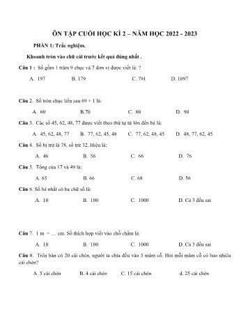 Đề ôn tập cuối học kì 2 Toán Lớp 2 (Sách Kết nối tri thức) - Đề 12 - Năm học 2022-2023