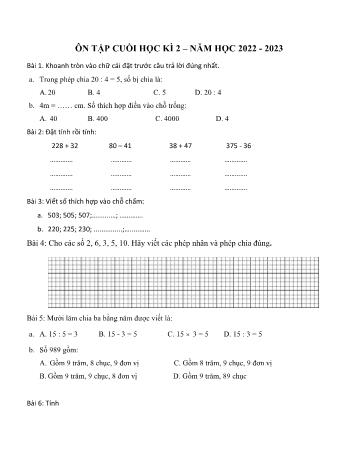 Đề ôn tập cuối học kì 2 Toán Lớp 2 (Sách Kết nối tri thức) - Đề 24 - Năm học 2022-2023