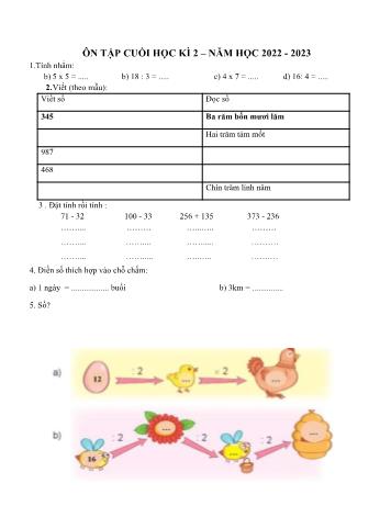 Đề ôn tập cuối học kì 2 Toán Lớp 2 (Sách Kết nối tri thức) - Đề 16 - Năm học 2022-2023