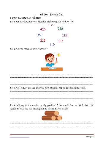 Đề ôn tập hè Toán Lớp 2 - Đề số 17 (Có đáp án)