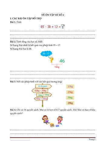 Đề ôn tập hè Toán Lớp 2 - Đề số 2 (Có đáp án)