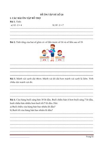 Đề ôn tập hè Toán Lớp 2 - Đề số 20 (Có đáp án)
