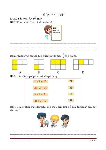 Đề ôn tập hè Toán Lớp 2 - Đề số 7 (Có đáp án)