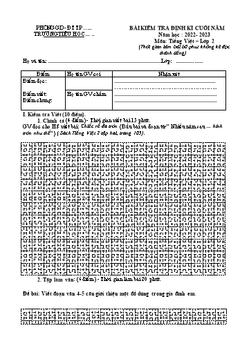 Bài kiểm tra định kì cuối năm Tiếng Việt Lớp 2 (Sách Kết nối tri thức) - Năm học 2022-2023