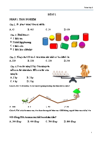 Đề kiểm tra cuối kì 2 Toán Lớp 2 (Sách Chân trời sáng tạo) - Đề số 1 - Năm học 2022-2023