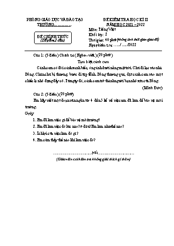 Đề kiểm tra học kì 2 Tiếng Việt Lớp 2 - Năm học 2021-2022 - Trường PTDTBT Tiểu học Thu Lũm (Có hướng dẫn chấm)