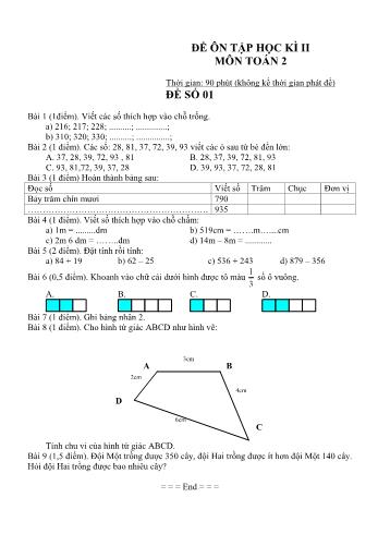 Đề ôn tập học kì 2 Toán Lớp 2 - Đề số 01
