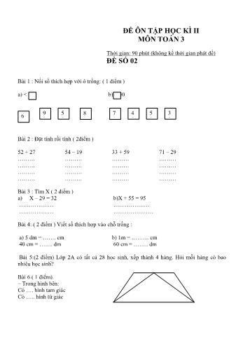 Đề ôn tập học kì 2 Toán Lớp 2 - Đề số 02