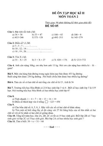 Đề ôn tập học kì 2 Toán Lớp 2 - Đề số 05