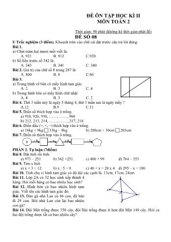 Đề ôn tập học kì 2 Toán Lớp 2 - Đề số 08