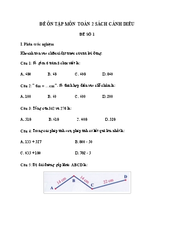 Đề ôn tập Toán 2 Sách Cánh diều - Đề số 1 (Có đáp án)