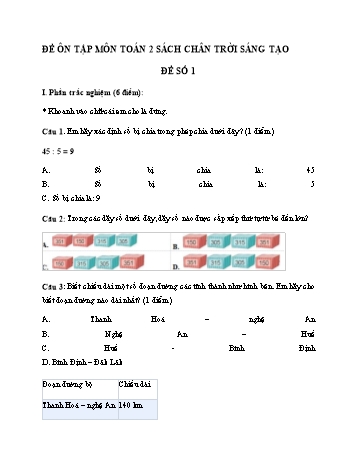 Đề ôn tập Toán 2 Sách Chân trời sáng tạo - Đề số 1 (Có đáp án)