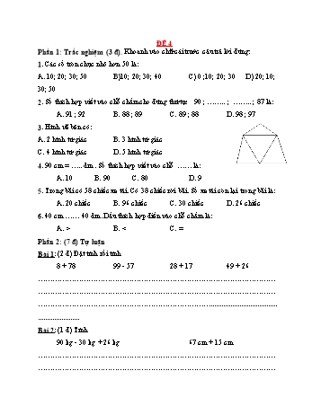 Đề thi giữa kì 1 Toán 2 - Đề 4