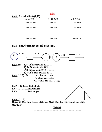 Đề thi giữa kì 1 Toán 2 - Đề 6