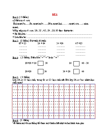 Đề thi giữa kì 1 Toán 2 - Đề 8