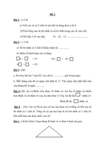 Đề thi học sinh giỏi Toán Lớp 2 - Đề 2