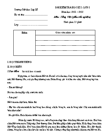 Bài kiểm tra học kì I môn Tiếng Việt Lớp 2 Sách Kết nối tri thức với cuộc sống - Năm học 2021-2022 - Trường Tiểu học Lập Lễ (Có đáp án)