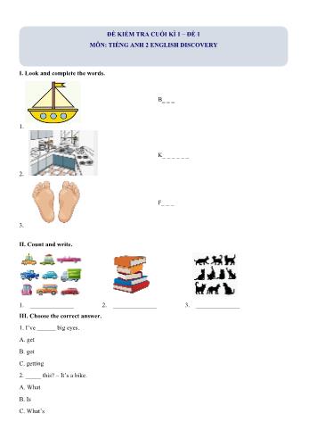 Bộ 5 đề kiểm tra cuối kì 1 môn Tiếng Anh Lớp 2 Sách English Discovery (Có đáp án)