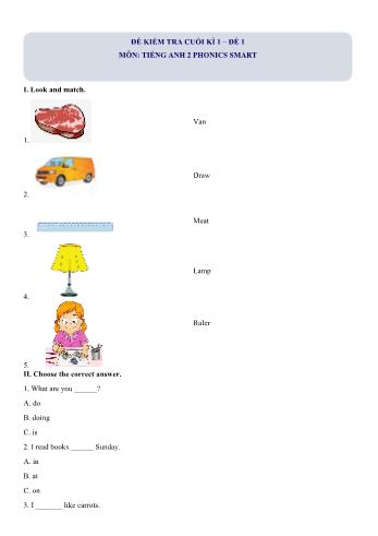 Bộ 5 đề kiểm tra cuối kì 1 môn Tiếng Anh Lớp 2 Sách Phonics Smart (Có đáp án)