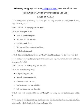Đề cương ôn tập học kì 1 môn Tiếng Việt Lớp 2 Sách Kết nối tri thức với cuộc sống