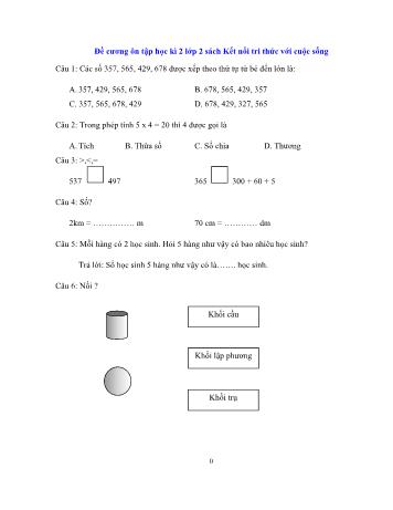 Đề cương ôn tập học kì 2 môn Toán Lớp 2 Sách Kết nối tri thức với cuộc sống