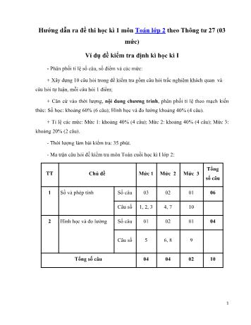 Đề kiểm tra cuối học kì I môn Toán Lớp 2 (Có ma trận)