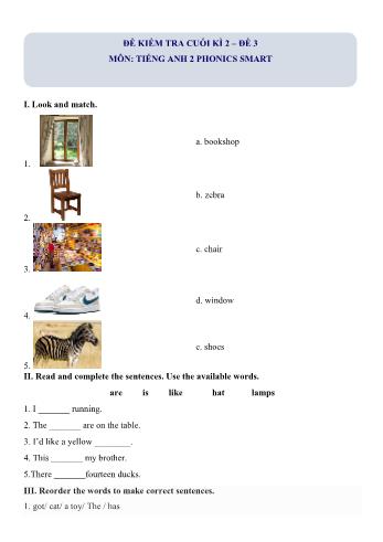 Đề kiểm tra cuối kì 2 môn Tiếng Anh Lớp 2 Sách Phonics Smart - Đề 3 (Có đáp án)