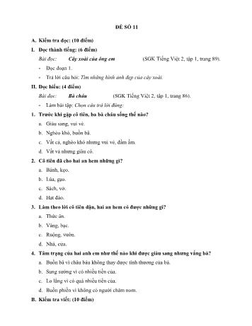 Đề thi học kì 1 môn Tiếng Việt Lớp 2 - Đề 11 (Có đáp án)
