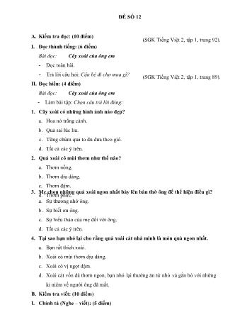 Đề thi học kì 1 môn Tiếng Việt Lớp 2 - Đề 12 (Có đáp án)