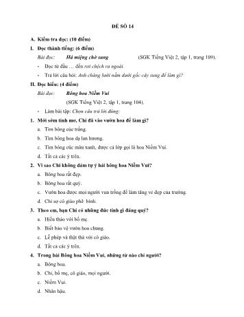 Đề thi học kì 1 môn Tiếng Việt Lớp 2 - Đề 14 (Có đáp án)