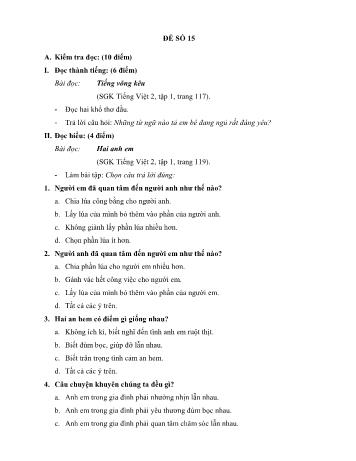 Đề thi học kì 1 môn Tiếng Việt Lớp 2 - Đề 15 (Có đáp án)