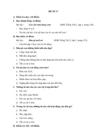 Đề thi học kì 1 môn Tiếng Việt Lớp 2 - Đề 17 (Có đáp án)