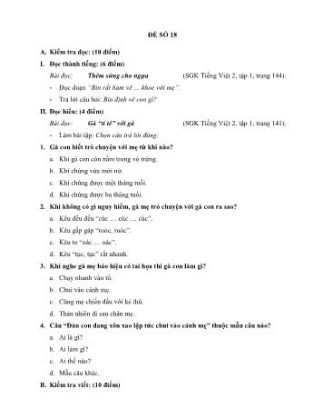 Đề thi học kì 1 môn Tiếng Việt Lớp 2 - Đề 18 (Có đáp án)
