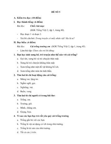 Đề thi học kì 1 môn Tiếng Việt Lớp 2 - Đề 5 (Có đáp án)
