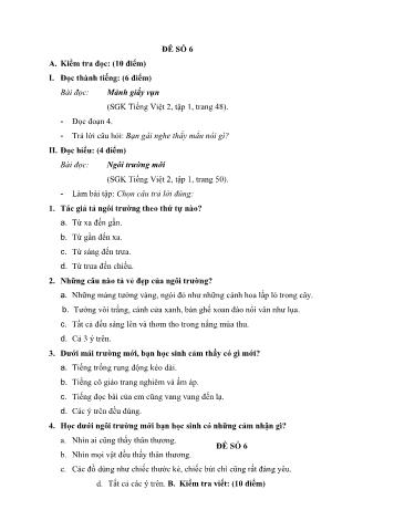 Đề thi học kì 1 môn Tiếng Việt Lớp 2 - Đề 6 (Có đáp án)