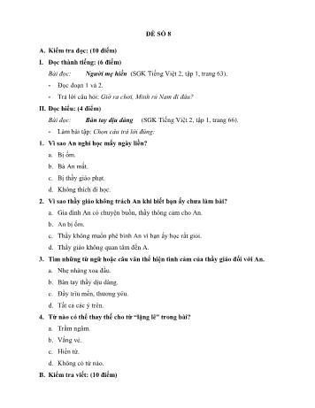 Đề thi học kì 1 môn Tiếng Việt Lớp 2 - Đề 8 (Có đáp án)