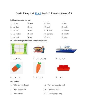 Đề thi học kì 2 môn Tiếng Anh Lớp 2 Sách Phonics-Smart - Đề 1 (Có đáp án)