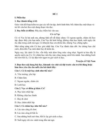 Đề thi học kì 2 môn Tiếng Việt Lớp 2 Sách Cánh diều - Đề số 2 (Có đáp án)