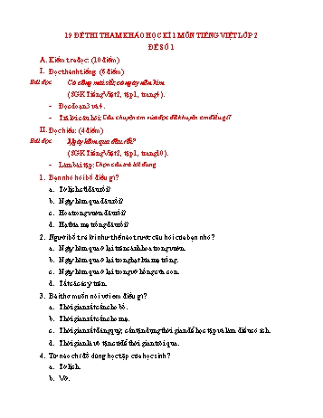 Tổng hợp 19 đề tham khảo học kì I môn Tiếng Việt Lớp 2 (Có đáp án)