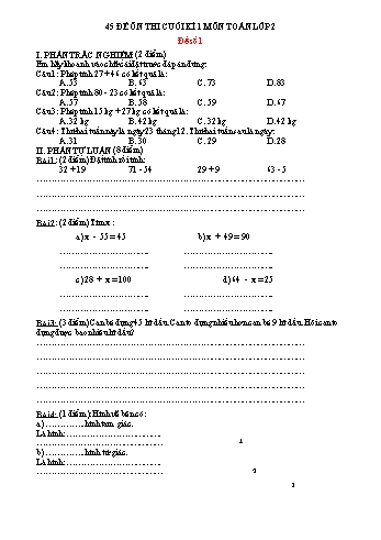 Tổng hợp 45 đề ôn thi cuối học kì 1 môn Toán Lớp 2