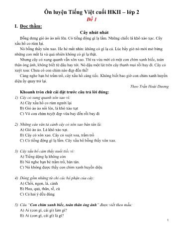 Tuyển tập 10 đề ôn luyện cuối học kì II môn Tiếng Việt Lớp 2