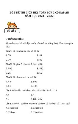 Bộ 5 đề thi giữa học kì 1 môn Toán Lớp 2 - Năm học 2021-2022 (Có đáp án)