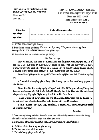 Bài kiểm tra định kì học kì II môn Tiếng Việt Lớp 2 - Năm học 2022-2023 - Trường Tiểu học Gia Thượng - Đề 1 (Có đáp án)