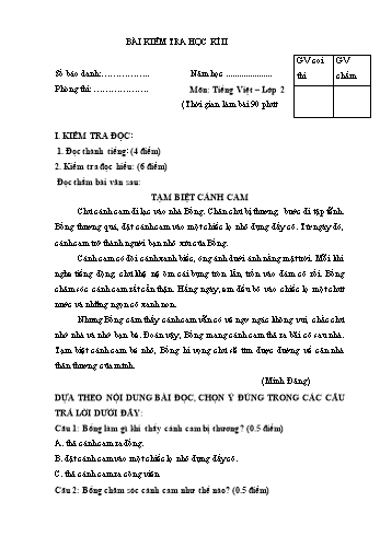 Bài kiểm tra học kì II môn Tiếng Việt Lớp 2 - Đề số 4 (Có đáp án)