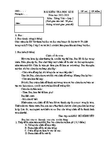 Bài kiểm tra học kì II môn Tiếng Việt Lớp 2 - Năm học 2022-2023 - Đề 2 (Có đáp án)